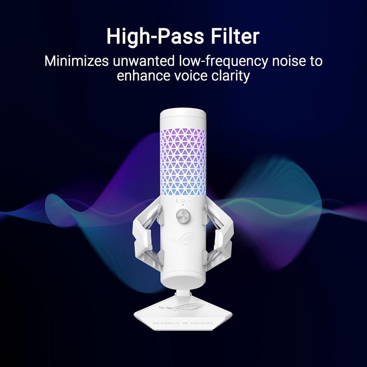 Asus Rog Carnyx Professional Cardioid Condenser Gaming Microphone, 192 Khz / 24 Bit Sampling Rate, High Pass Filter & Built In Pop Filter, Touch Mute, Aurasync Rgb Lighting, White Asus Rog Carnyx Professional Cardioid Condenser Gaming Microphone, 192 Khz / 24 Bit Sampling Rate, High Pass Filter & Built In Pop Filter, Touch Mute, Aurasync Rgb Lighting, White