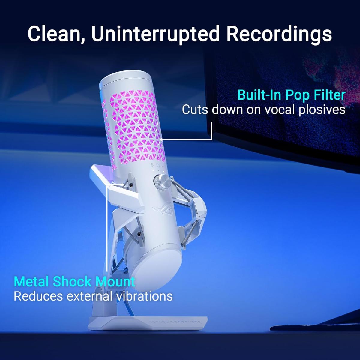 Asus Rog Carnyx Professional Cardioid Condenser Gaming Microphone, 192 Khz / 24 Bit Sampling Rate, High Pass Filter & Built In Pop Filter, Touch Mute, Aurasync Rgb Lighting, White Asus Rog Carnyx Professional Cardioid Condenser Gaming Microphone, 192 Khz / 24 Bit Sampling Rate, High Pass Filter & Built In Pop Filter, Touch Mute, Aurasync Rgb Lighting, White