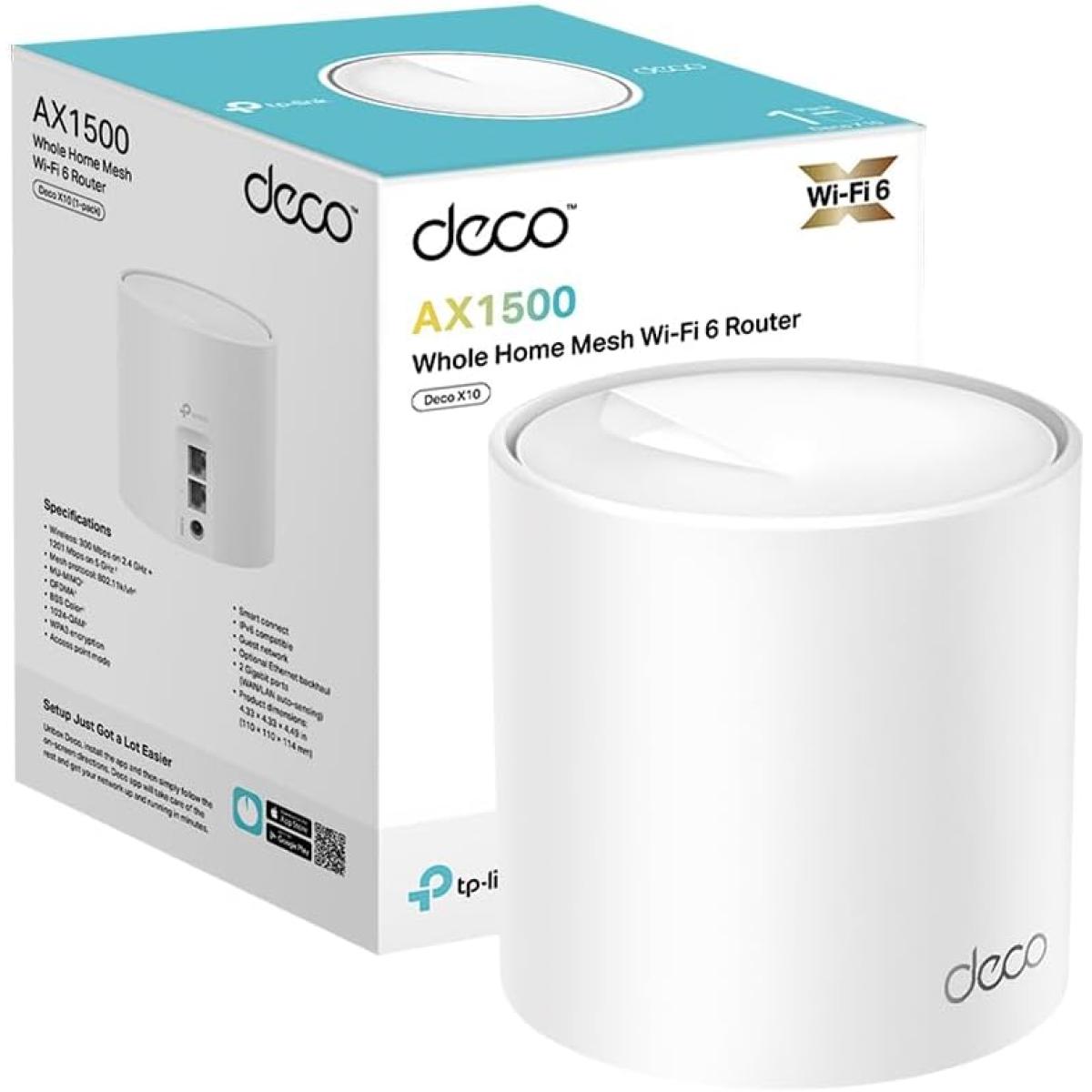 TP-Link Deco X10 Whole Home Mesh WiFi 6 System AX 1500Mbps AI-Driven, Coverage up to 2100ft², WiFi Extender Booster, Gaming & 4K, Easy Setup, Alexa & Google home (1Pack)