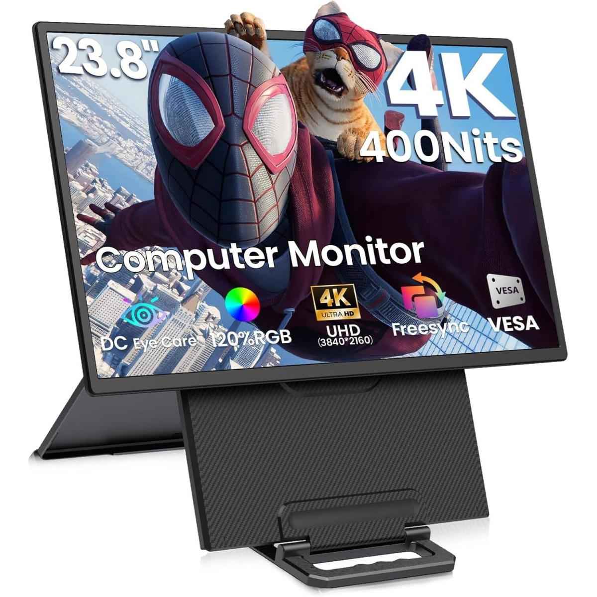 V2com D1 Uhd 23.8 Inch Ips 4k Ultra Slim Portable Monitor Large Screen With 120% Srgb & Speakers , Freesync, Usb C Hdmi, For Laptop, Macbook, Xbox, Ps5
