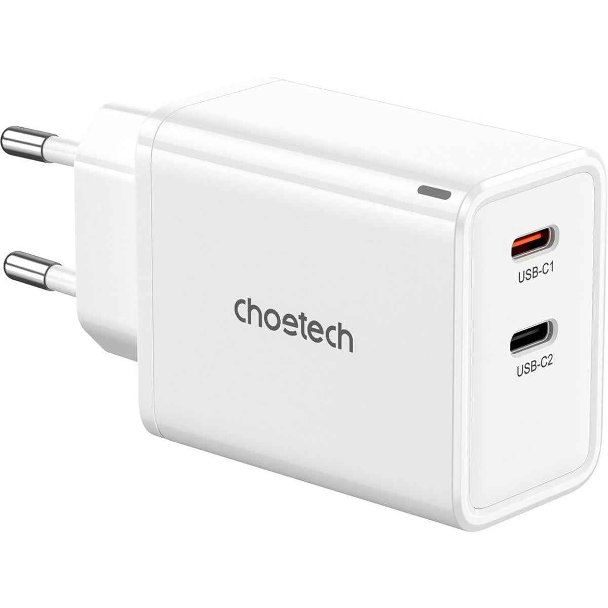 Choetech Pd 6013 Dual Usb Type C Wall Charger Max 65w W/ Overvoltage & Undervoltage Proteion Eu Plug White