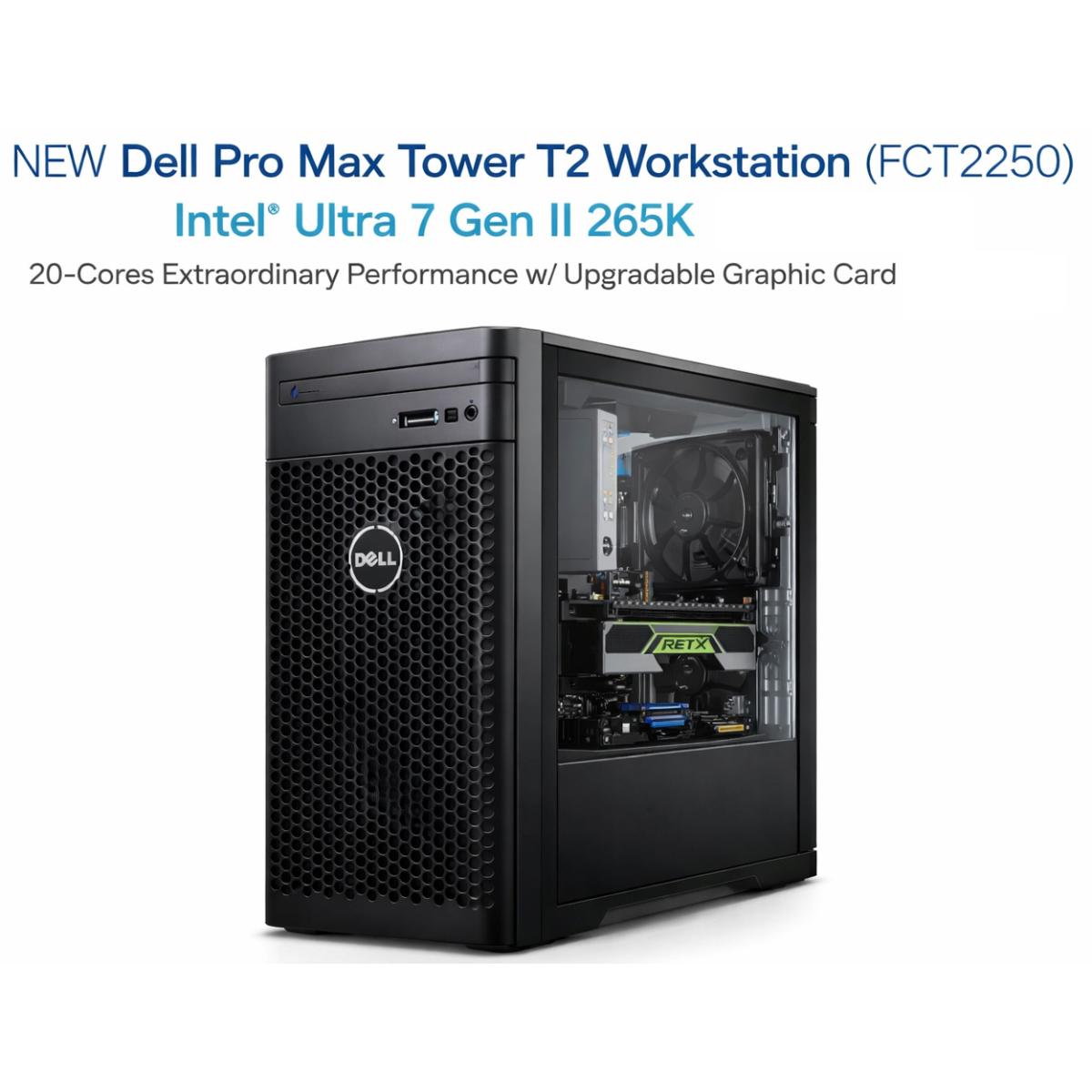 Dell Pro Max Tower T2 Workstation FCT2250 (2025) NEW Intel® Ultra 7 Gen II 265K 20-Cores Extraordinary Performance w/ Upgradable Graphic Card & 3 Years Warranty - Black