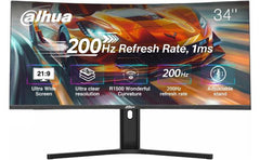 Dahua LM34-E330CA Gaming Curved Monitor, 34" WQHD VA Display, 200Hz Refresh Rate, 1ms (MPRT) Response Time, 1500R Curvature, Adaptive-Sync Technology, 21 9 Aspe Ratio, Black