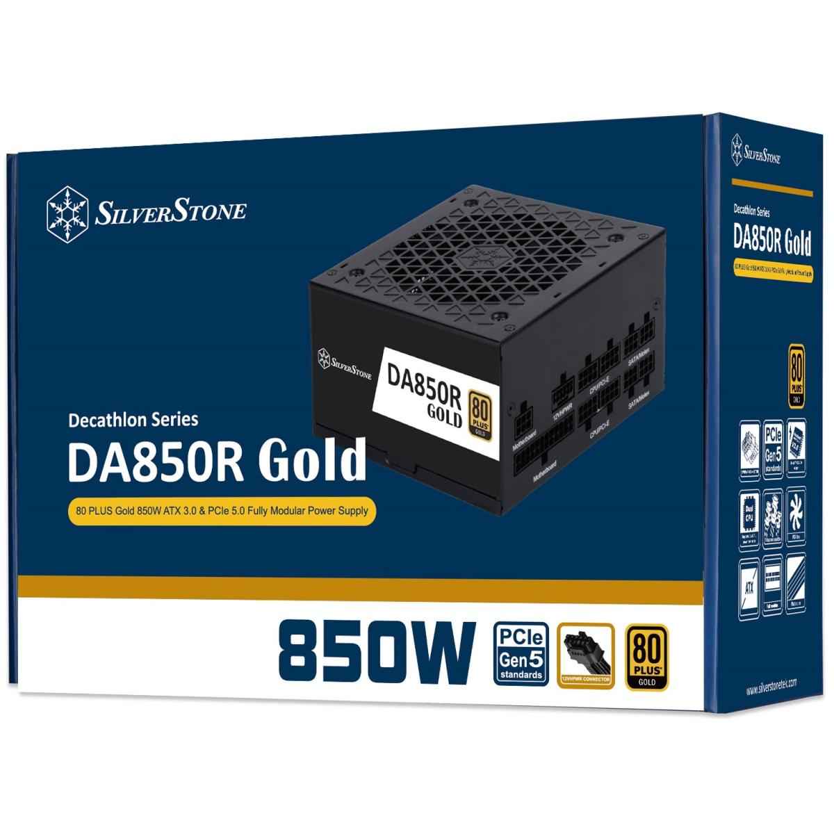 SilverStone DA850R Gold 850W (ATX 3.1) PCIE 5.1 (12V-2x6) 80 Plus Gold Full Modular - High Performance Power Supply | SST-DA850R-GMA (Black) |