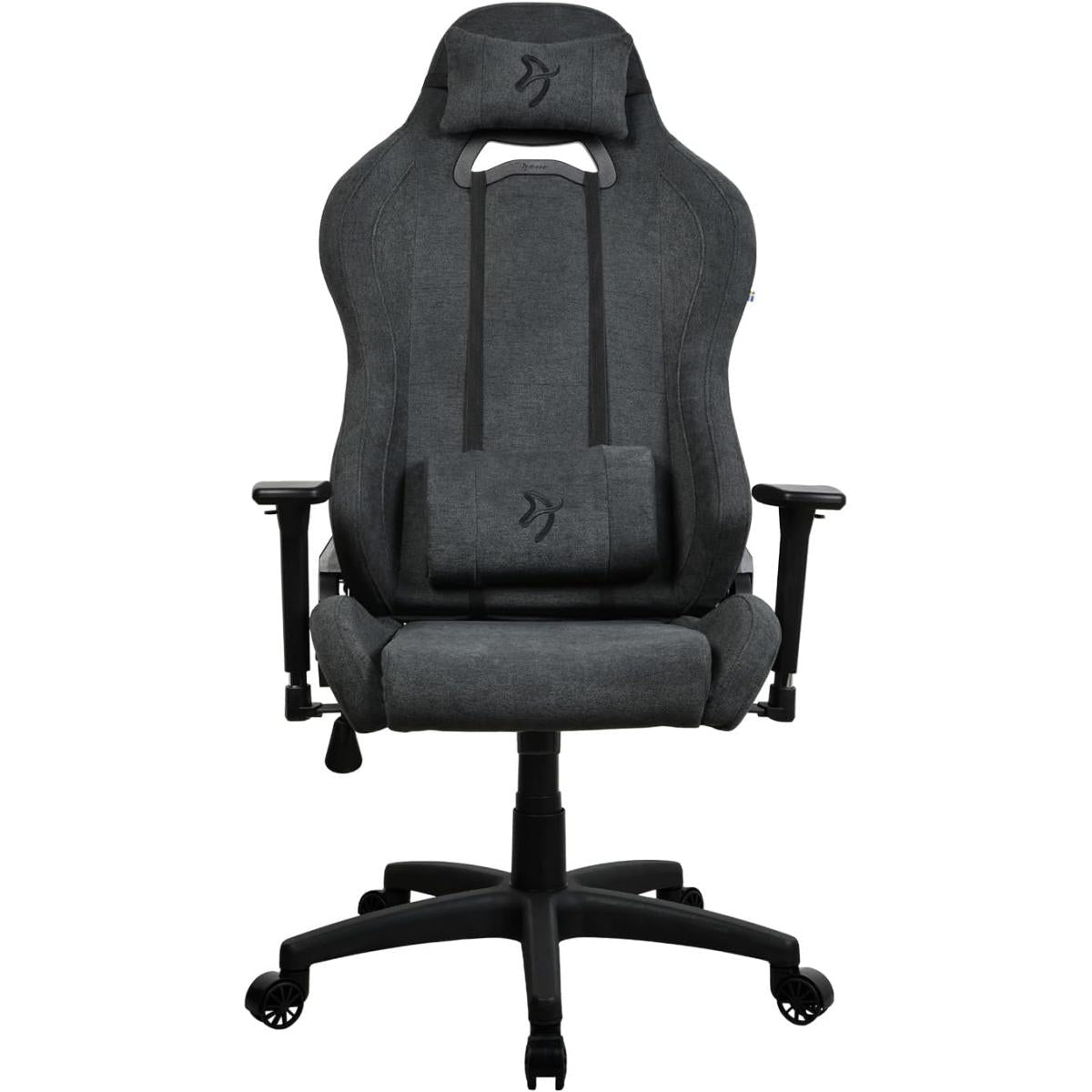 Arozzi Torretta Soft Fabric (2023) Soft Pleasant & Durable Ergonomic Design 3d Armrest 2 Adjustable Height Supportive Pillows & Adjustable Height Dark Grey