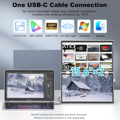 V2COM M2 15.6" IPS Full HD Triple Screen Extender Portable