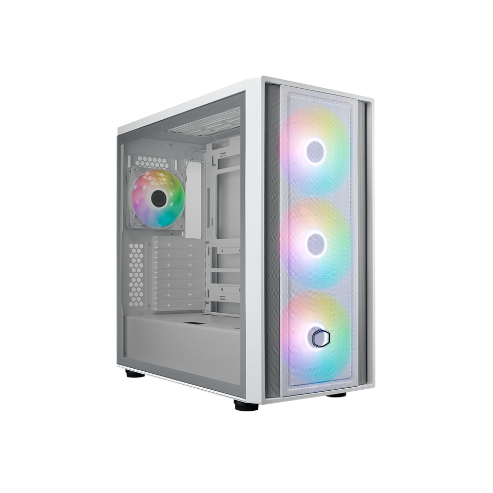 Cooler Master MASTERBOX 600 ATX ARGB Mid Tower Tempered Glass Gaming Case, Front Performance MESH Panel w/ 4 ARGB Fans -White