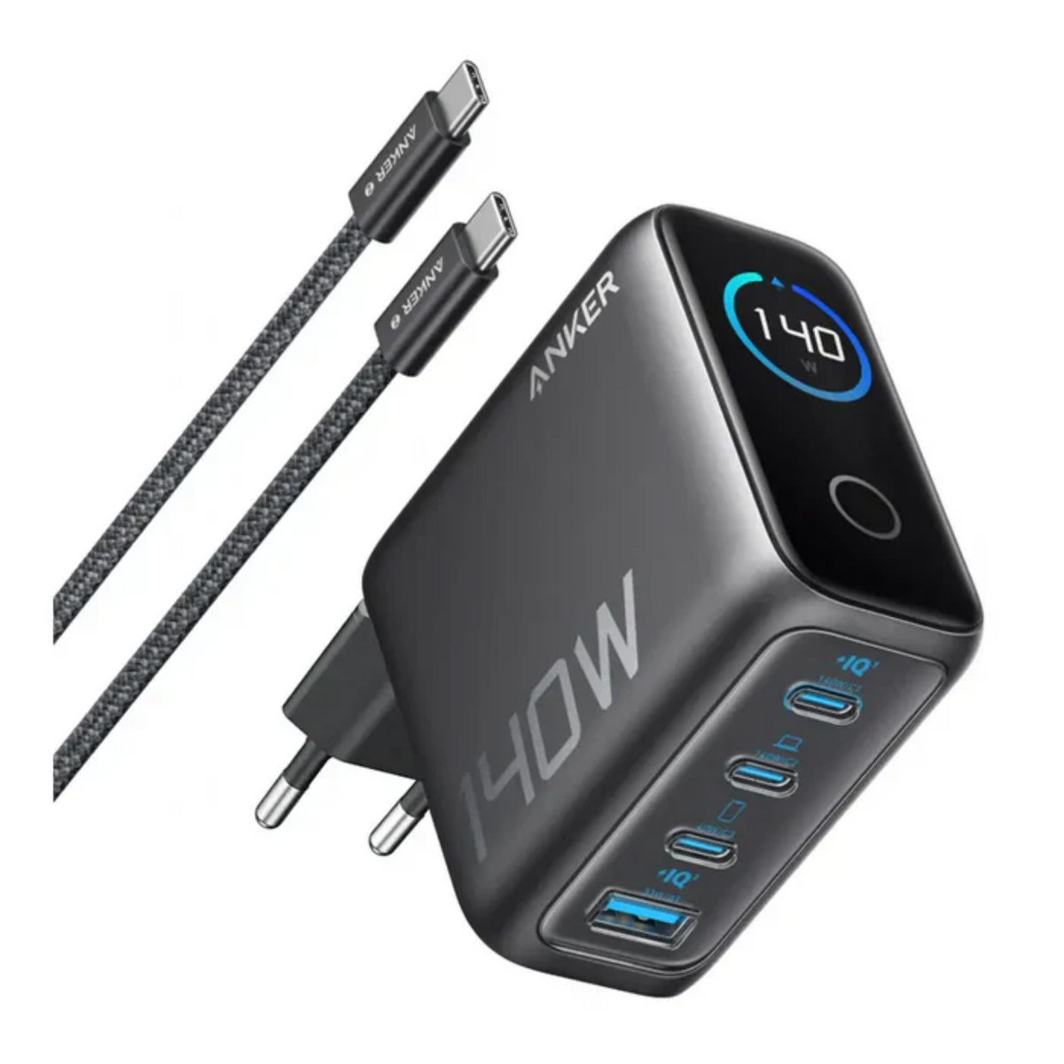 Anker Charger (140W, 4-Port, PD 3.1) with USB-C - Black/White