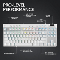 Logitech G PRO X 60 LIGHTSPEED Wireless Ultra Compact TKL 60% Mechanical LIGHTSYNC RGB Dual-Shot PBT Keycaps GX Optical Tactile Switches - White