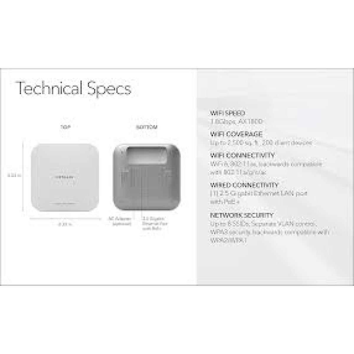 NETGEAR (WAX610) Cloud Managed Access Point Wi-Fi 6 AX1800 Dual Band PoE with a 2.5GbE port Multi-Gig Insight Managed Enterprise level security | WAX610 | - CompuMe