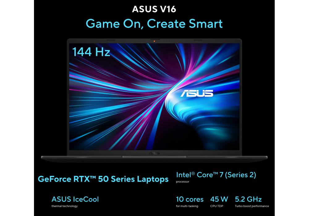 Gaming Laptop ASUS V16 (2025) Elevate Gaming & Creativity Intel® Core™ 7 Processor 240H Up to 5.2 GHz NVIDI GeForce RTX™ 5050 8GB GDDR7 16.0-inch FHD+ 144Hz - Matte Black