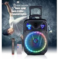 High-power Bluetooth speaker, portable sound column with stereo 3D surround and subwoofer, featuring outdoor LED color light and microphone