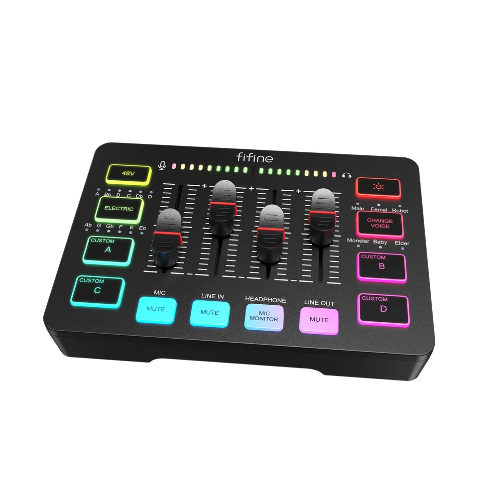 Fifine AmpliGame SC3 RGB Gaming Audio Mixer - Black