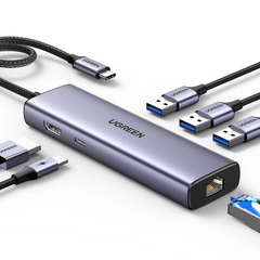 UGREEN 6 IN 1 USB-C to 3*USB 3.0 A + HDMI 4K@30Hz + RJ45 Gigabit + PD Multifunction Adapter