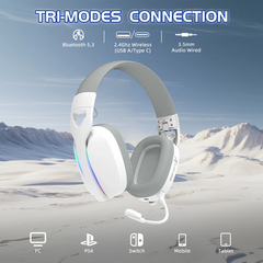 ATTACK SHARK L90 Foldable RGB Ultra-Light Tri-Mode Gaming Headset / White