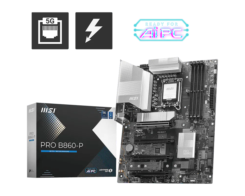 MSI PRO B860-P Intel (Series 2), LGA 1851/DDR5/PCIe 5.0/3xM.2 - ATX Gaming MOTHERBOARD