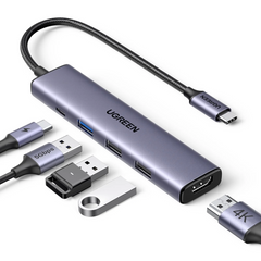 UGREEN 5-in-1 USB-C Multiport Adapter – HDMI 4K@30Hz, 3x USB 3.0, PD, Creamy Purple
