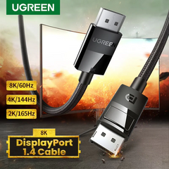 UGREEN DP114 DP Male to Male DP1.4 8K Round Cable ABS Shell Braid (Black) - 1m
