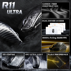 ATTACK SHARK R11 ULTRA MOUSE PAW3950MAX TRI MODE PHANTOM SHARK COLOR
