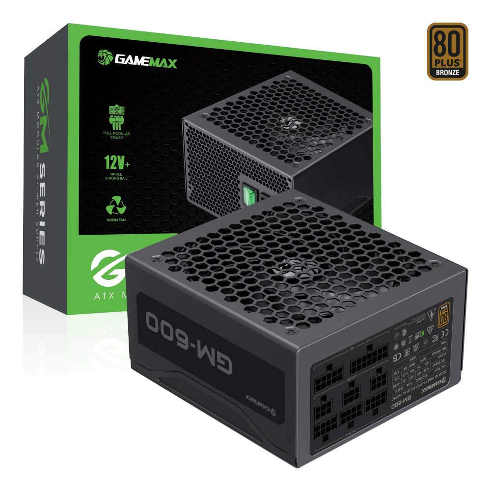 GameMax GM-600 600W Full Modular Power Supply – 80 Plus, Black