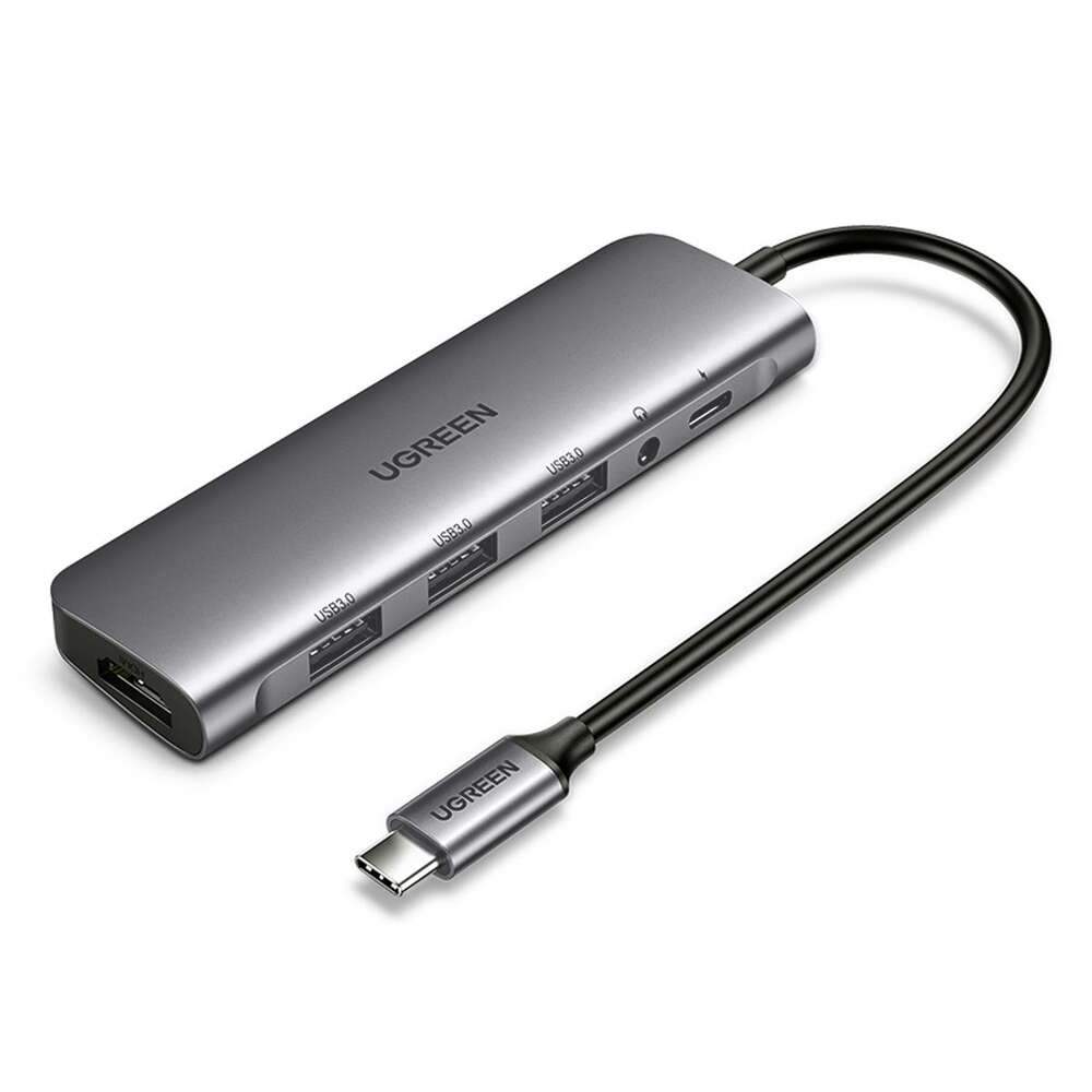 UGREEN CM136 USB-C to 3×USB-A 3.0+HDMI+AUX 3.5mm (2-in-1)+USB-C PD Multifunction Adapter