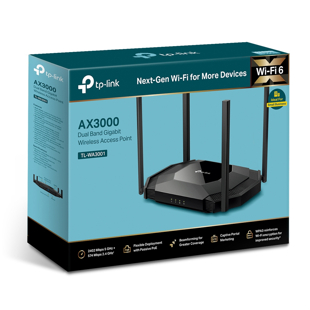 TP-Link TL-WA3001 AX3000 Dual-Band Gigabit Wireless Access Point – Passive PoE, 4 Antennas