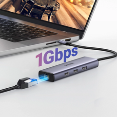 UGREEN 6 IN 1 USB-C to 3*USB 3.0 A + HDMI 4K@30Hz + RJ45 Gigabit + PD Multifunction Adapter