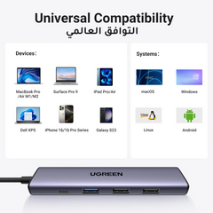 UGREEN 5-in-1 USB-C Multiport Adapter – HDMI 4K@30Hz, 3x USB 3.0, PD, Creamy Purple