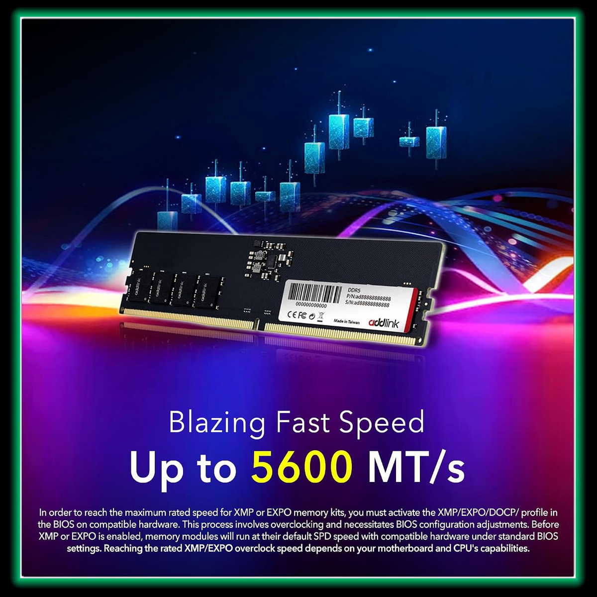 Addlink AddGame Spider P5 DDR5 RAM 16GB 5600MHz CL46 UDIMM 288-Pin 1.1V Single Rank Desktop Computer Memory