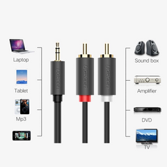 UGREEN AV102 3.5mm Male to 2RCA Male Audio Cable 1m (Gray)