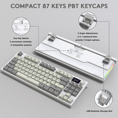 Attack Shark K86 RGB Tri-Mode Retro Grey & Coiled Cable Gaming Keyboard