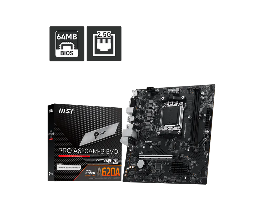 MSI PRO A620AM-B EVO AMD AM5 MOTHERBOARD