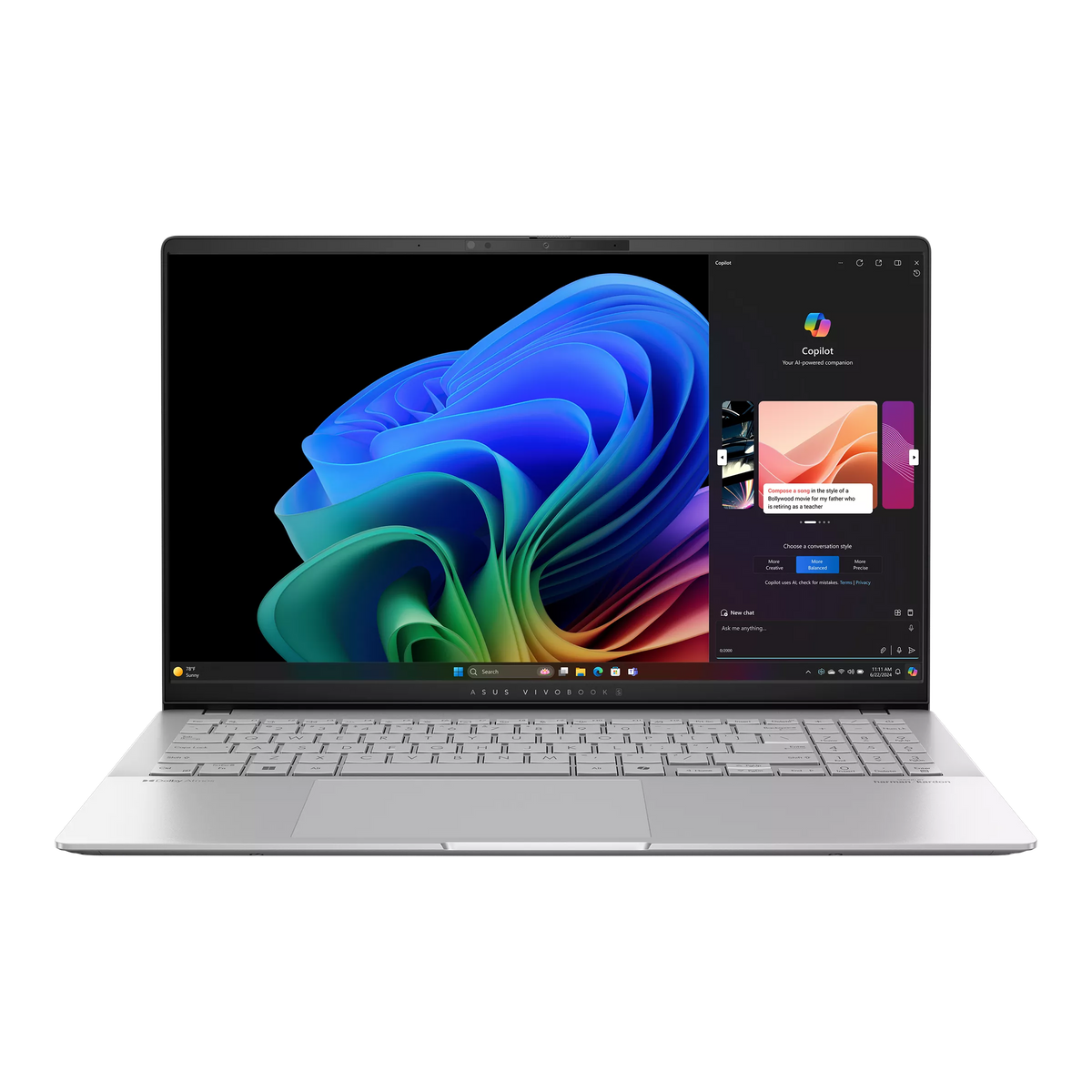ASUS Vivobook S 15 OLED (S5507QA-MA006W) | Snapdragon® X Elite X1E 78 100 , 16GB DDR5X , 15.6 inch 3K OLED 120Hz / LAPTOP - Cool Sliver