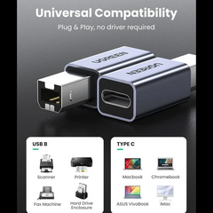 UGREEN 20120 USB-C Female to USB-B Male Printer Adapter – USB 2.0, Aluminum Case