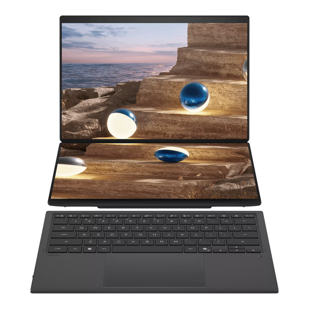 ASUS Zenbook Duo (UX8407AA-SN099W) – Intel Core Ultra 9 386H , 32GB LPDDR5X, 2TB , 14" 3K OLED HDR True Black , Touch , Stylus with Wireless Charger, Windows 11 Home - Laptop - Moher Gray