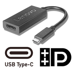Lenovo USB-C Male to DisplayPort Female Adapter 200mm Support 4K - Black