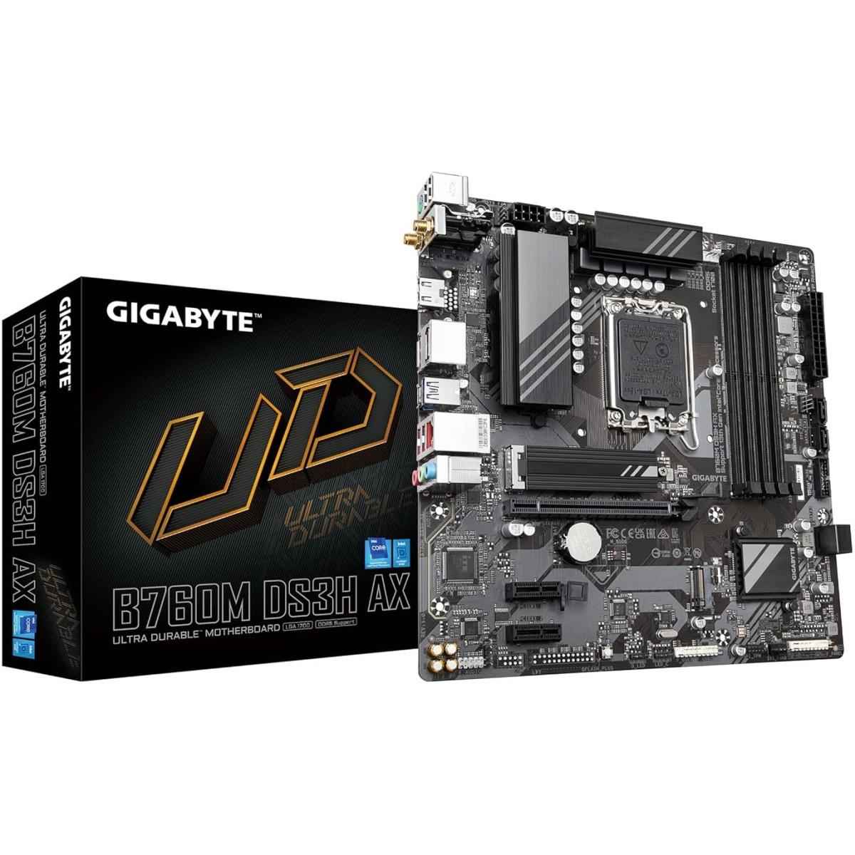 Gigabyte B760m Ds3h Ax Wifi 6e Ddr5 Intel B760 2x M.2 Pcie 4.0 Usb 3.2 Gen 2 Type C 2.5gbe Lan Q Flash Plus Pcie Ez Latch