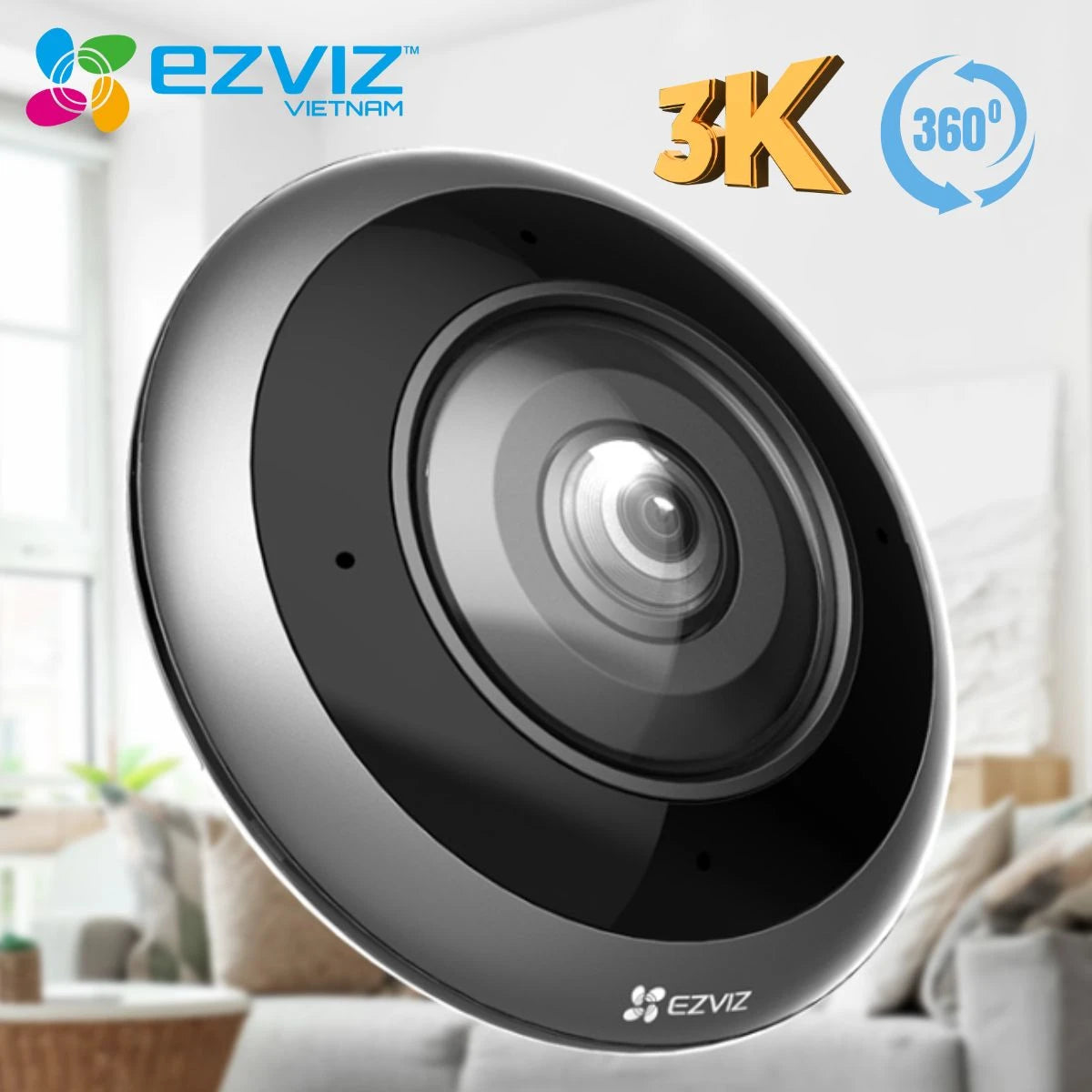 EZVIZ E4p 3K⁺ Smart Fisheye Camera – 360° Panoramic View, 6MP Ultra-HD, AI Human Detection, Dual-Band Wi-Fi & Two-Way Talk