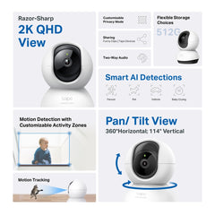 TP-LINK TAPO C220 PAN AND TILT AI HOME SECURITY WI-FI CAMERA 2K QHD BABY MONITOR, MOTION DETECTION, MOTION TRACKING, 2-WAY AUDIO, NIGHT VISION
