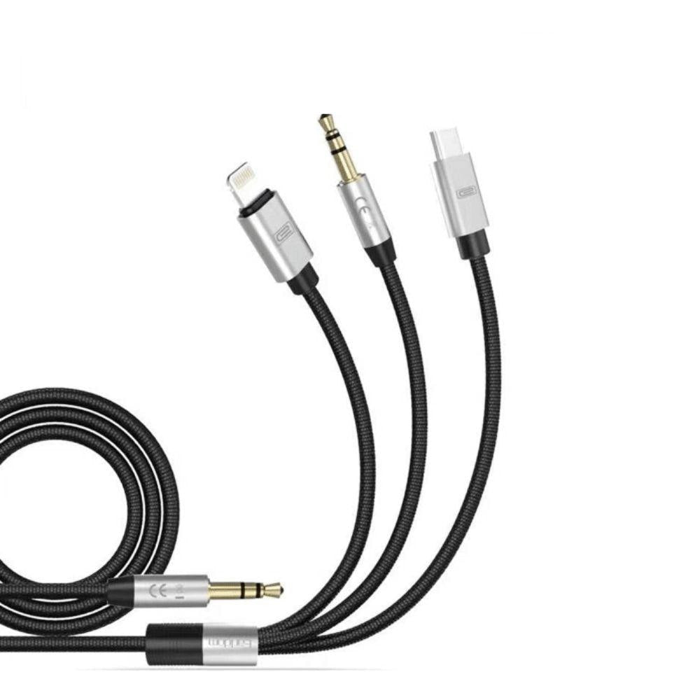 Earldom 3 In 1 Type C ET-AUX09 Aux Cable (1000ml Black/Silver) - CompuMe