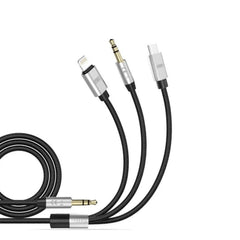 Earldom 3 In 1 Type C ET-AUX09 Aux Cable (1000ml Black/Silver) - CompuMe