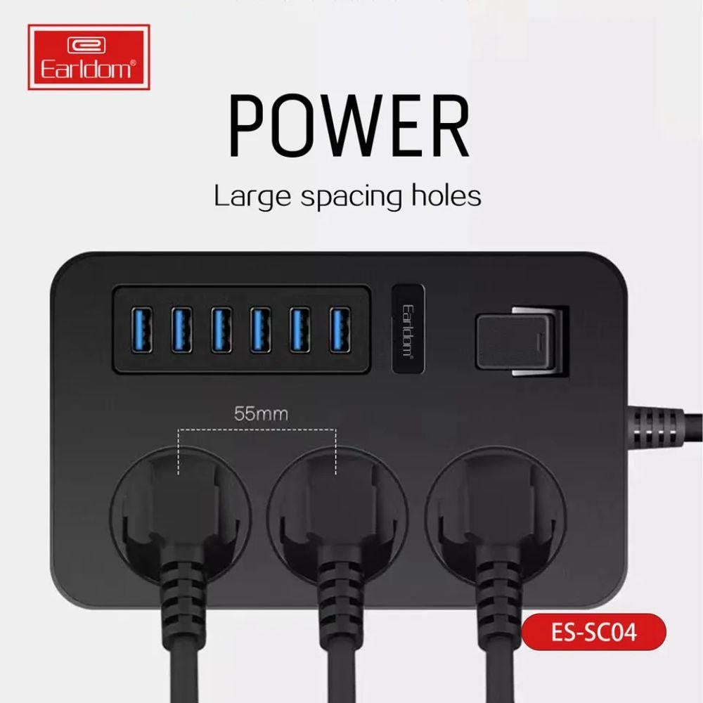 Earldom Sc04 Eu-socket 3000w 6usb Ports 3 Power Socket 3.1a 200cm Earldom Sc04 Eu-socket 3000w 6usb Ports 3 Power Socket 3.1a 200cm