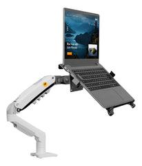 NORTH BAYOU F80 MONITOR DESK MOUNT STAND WHITE WITH NORTH BAYOU FP-2 LAPTOP MOUNT BUDLE