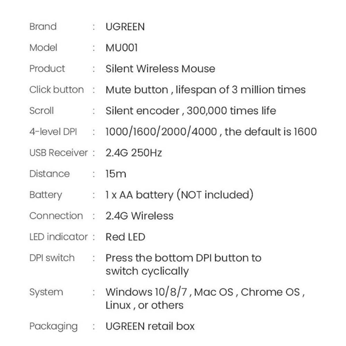Ugreen handy wireless mouse USB Light Gray (MU001) Ugreen handy wireless mouse USB Light Gray (MU001)