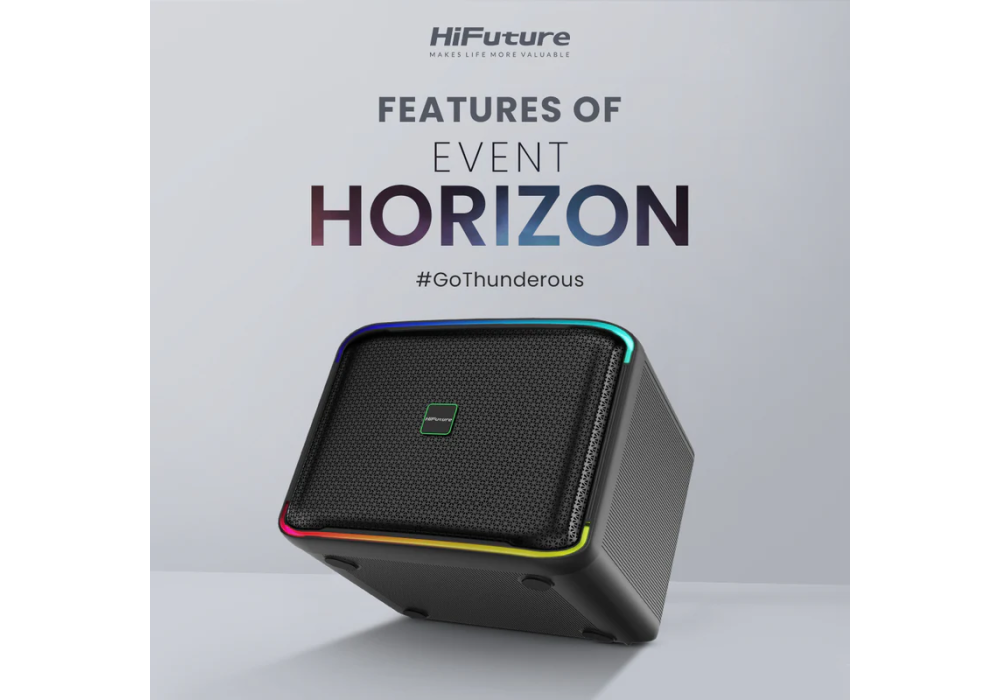 HiFuture Event Horizon - 100W Portable Speaker, Three‑Way Full‑Range System, DynaBoost DSP, Duo Bass Port, RGB LED Strip, Microphone Effects, 8000mAh Battery