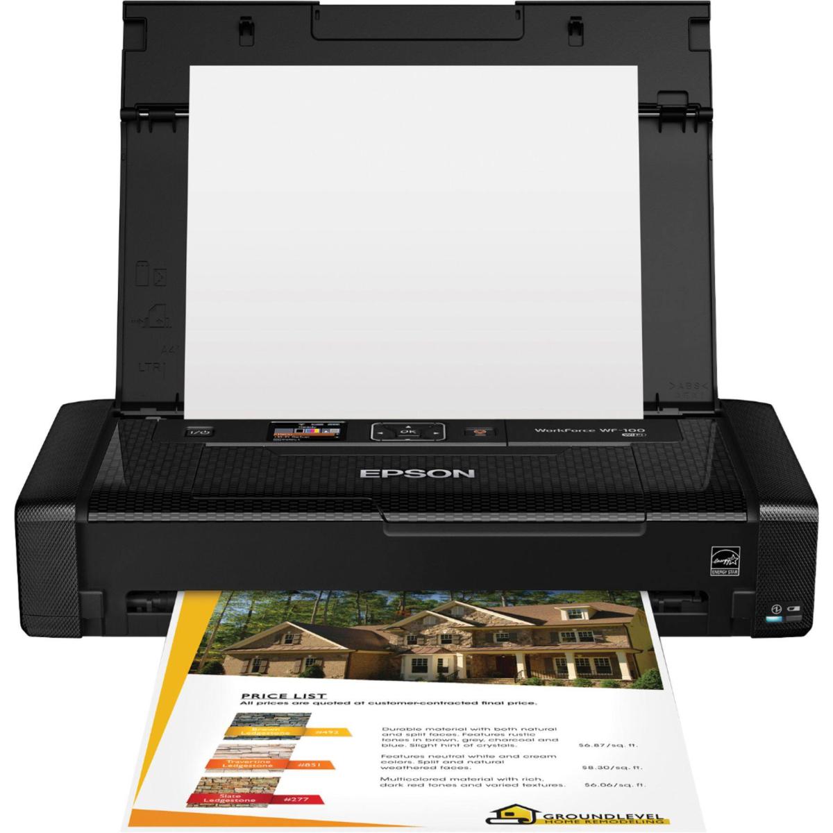 Epson Workforce Wf 100w Wireless Color Mobile A4 Printer Built In Rechargeable Battery (usb Or Ac Adapter) W/ 1.4" Lcd & Fade , Water Resistant Ink - CompuMe
