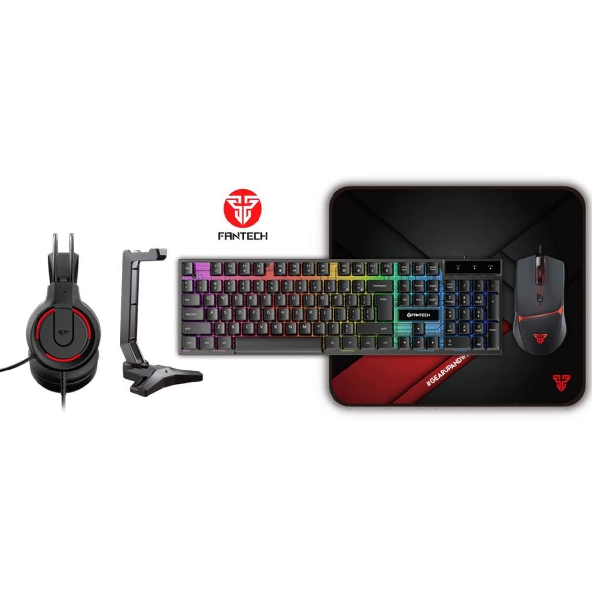 Fantech P51 5-in-1 Gaming Combo Set with Keyboard, Mouse, Headset, Mousepad & Headset Stand - Black
