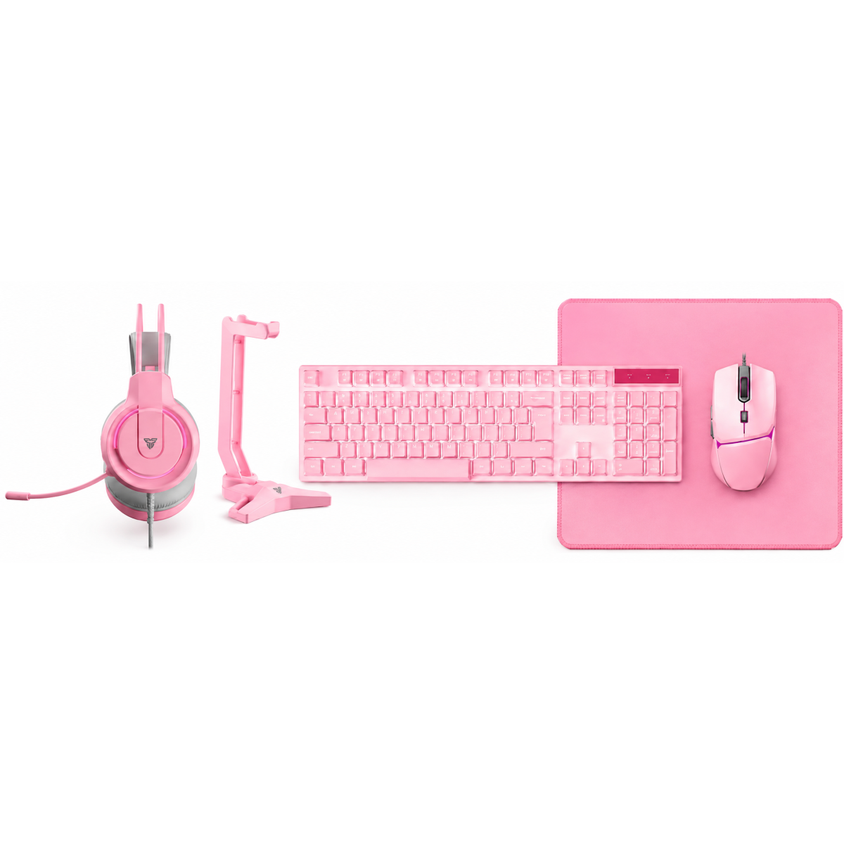 Fantech P51 5-in-1 Gaming Combo Set with Keyboard, Mouse, Headset, Mousepad & Headset Stand - Pink