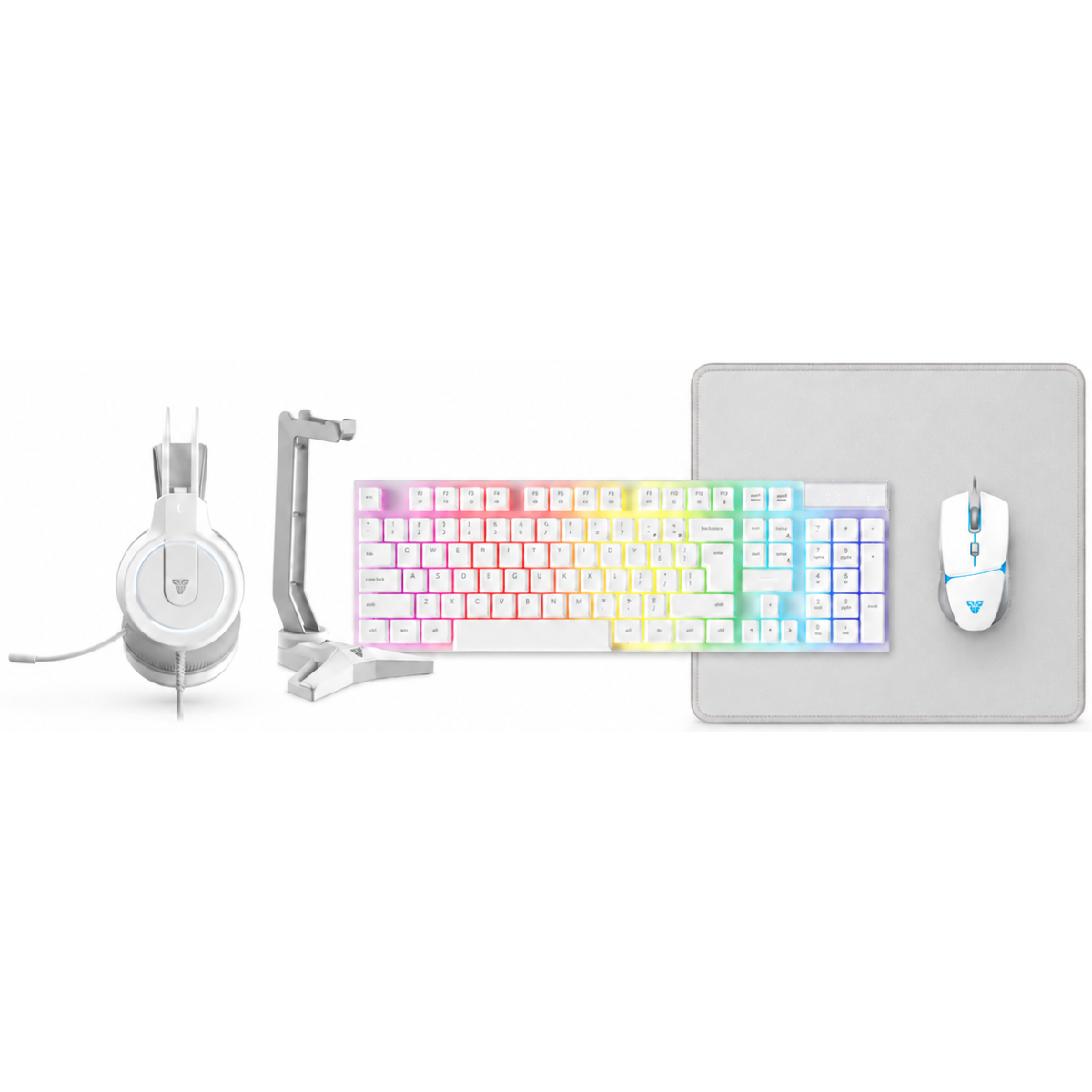 Fantech P51 5-in-1 Gaming Combo Set with Keyboard, Mouse, Headset, Mousepad & Headset Stand - White