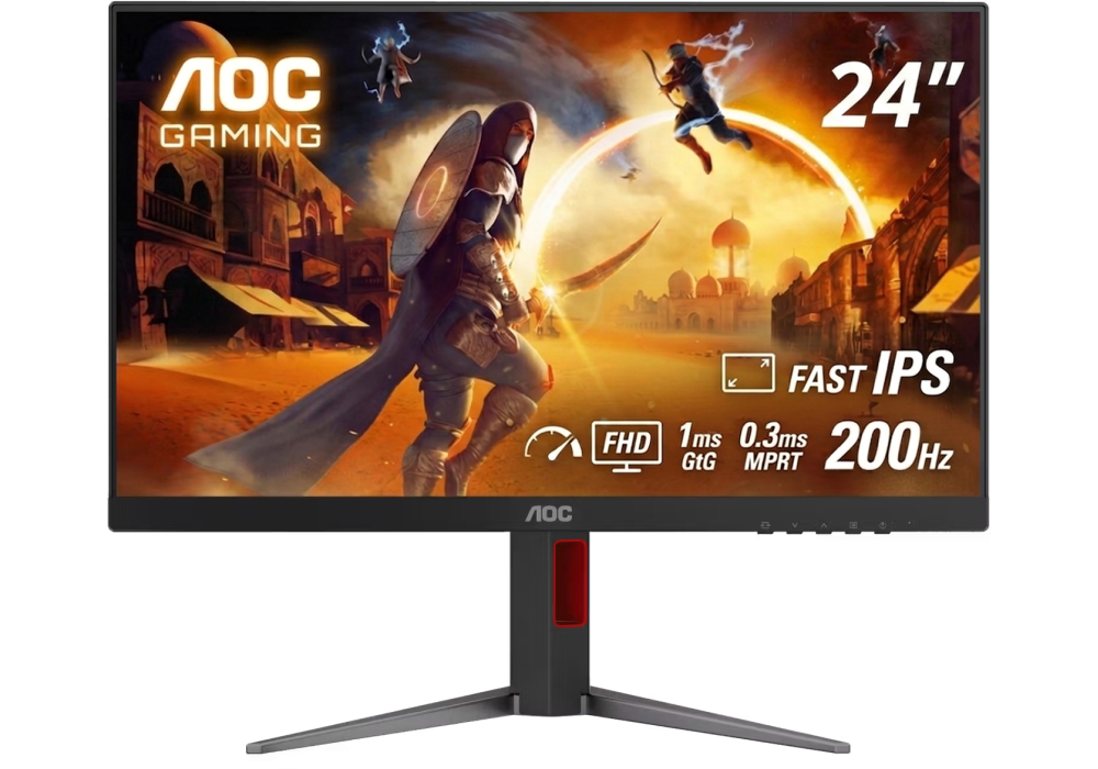 AOC 24G4H 23.8" Fast IPS Gaming Monitor, 200Hz, 0.3ms MPRT, FHD 1080p, 126% sRGB, HDR10, Height, Pivot & Swivel Adjustable Stand, HDMI 2.0 & DP 1.4, 3 Year Warranty